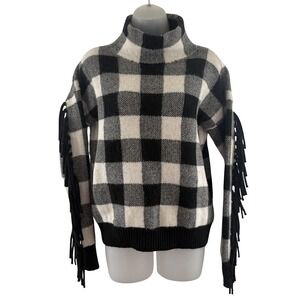 Lauren Ralph Lauren‎ Sweater Womens Petite Small Buffalo Check Fringe Mock Neck